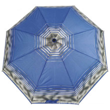 3 Faltungsantriebswinddauer Damen gestreift blau Hand offener Regenschirm